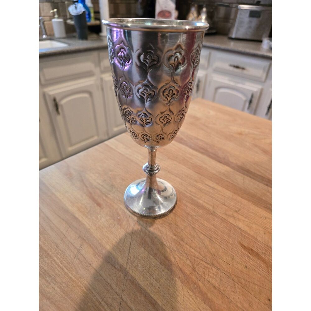 Silver Plate Goblet Ren Fair Fleur de Lis John Coiner Designs Large Wine Vessel